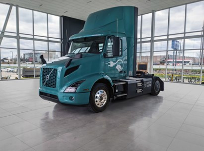Volvo electric truck in a showroom