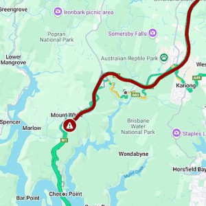 GPS mapping shows just how major the delays (in red) are on the M1 on Friday morning
