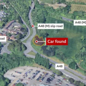 Google A graphic of a map which shows the A48 and the location of the crash./ppLocation markers point out the location of the crash, the A48 and Newport Road. 