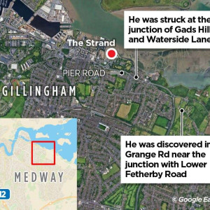 A map showing where the man was initially struck and where he was found