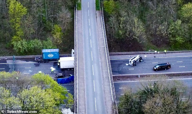Four people in the minibus were taken to hospital with non life-threatening injuries - three women remain in hospital while a man has since been discharged